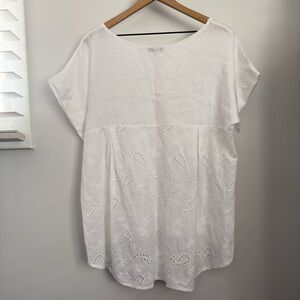 Terzo Millennio Medium White Linen‎ Tunic Blouse Eyelet Back Detail Boho Relaxed